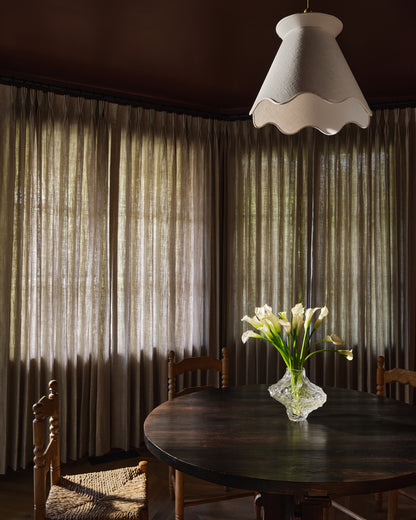 flora pendant in linen in a dining room -linen